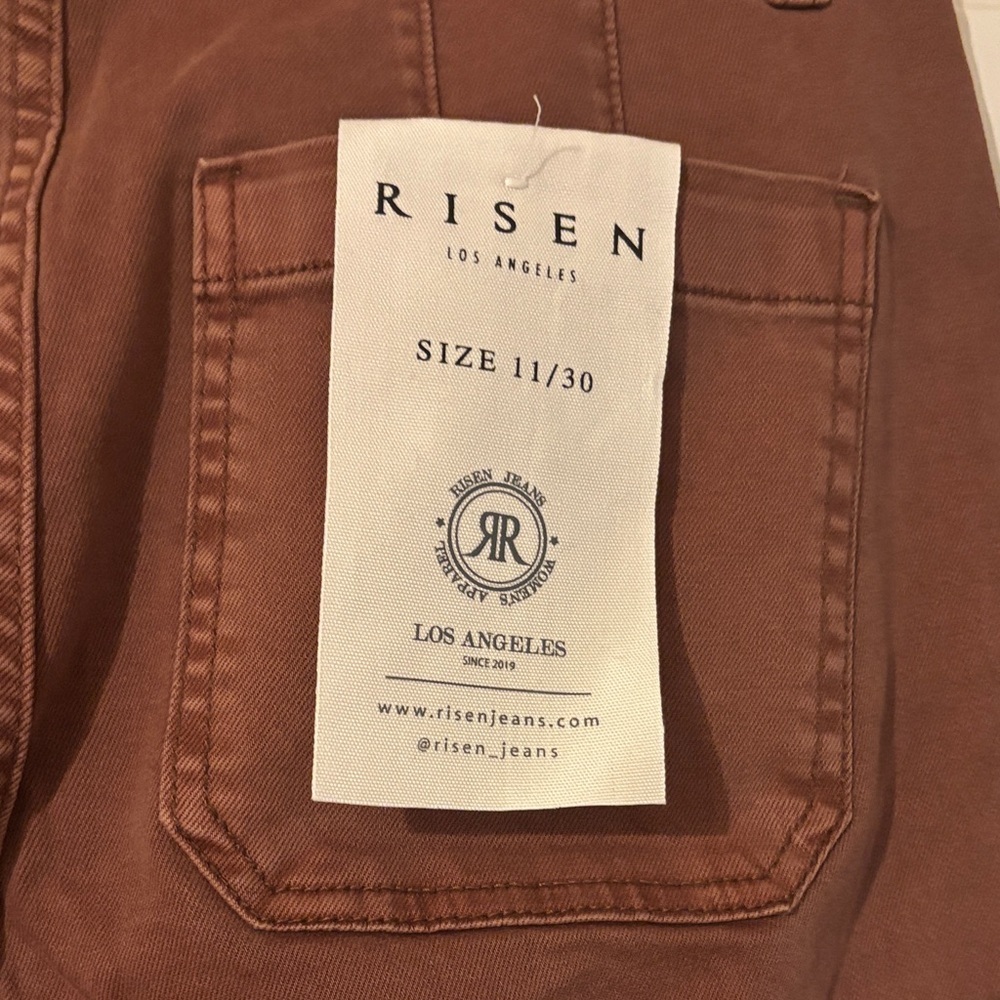 Risen Wide-Leg Cuffed Cropped Jeans-Brown - Picture 5 of 7